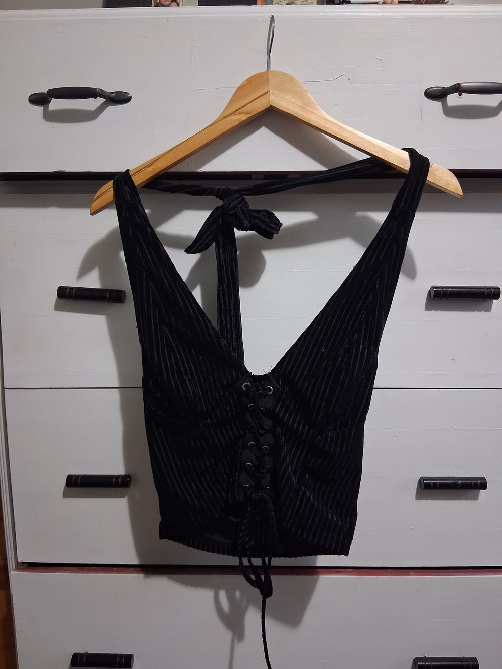 SHEIN Black Lace-Up V-Neck Halter Camisole